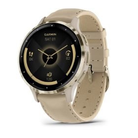 Venu® 3S - Soft Gold безел с French Grey корпус и кожена каишка - Portmoneta.bg