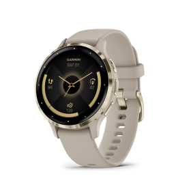 Venu® 3S - Soft Gold безел с French Grey корпус и силиконова каишка - Portmoneta.bg