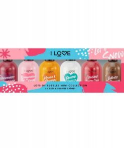 Комплект Lots Of Bubbles I Love: Малина и къпина хидратиращ душ гел за всички типове кожа 100 мл + ягоди и крем хидратиращ душ крем 100 мл + манго и папая почистващ душ гел за всички типове кожа 100 мл + матирана ванилия почистващ душ гел за всички типове кожа 100 мл + Натрошен бонбон Почистващ Душ гел За всички типове кожа 100 ml + Луксозен горещ шоколад Хидратиращ Душ гел За всички типове кожа 100 ml
