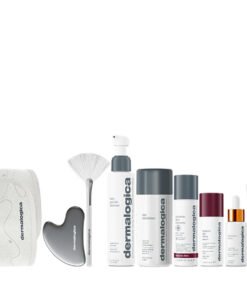 Комплектът Expertise Kit Dermalogica: Ежедневен микрофолиант Ексфолираща Ексфолираща пудра 74 g + Biolumin-C Озаряващ Серум за очи 15 ml + Biolumin-C Витамин C Изсветляващ Серум За лице 30 ml + Dynamic Skin Ретинол Против бръчки Серум За лице 30 ml + Daily Glycolic Почистващ Измиващ гел За лице 150 ml + Dynamic Skin Ретинол Против бръчки Серум За лице SPF 50 50 ml + Gua Sha Лифтинг Масажен камък за лице + Вентилатор за маска Четка за много лица + Dermalogica Лента за коса Бяла
