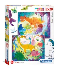 Комплект Duo Clementoni Supercolor Funny Dinos Пъзел Унисекс 3+ години 2 x 20 бр.