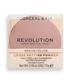 Makeup Revolution Conceal & Fix веган насипна фиксираща пудра средно жълта 13 g