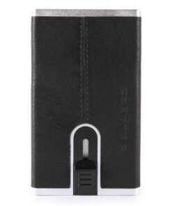 Piquadro черен квадрат кожен държач за карти квадратна система за плъзгане PP4825B3R-N черен за мъже