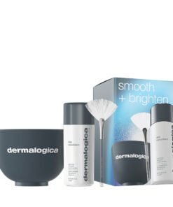 Комплект за изглаждане + изсветляване Dermalogica: ежедневен микрофолиант ексфолираща ексфолираща пудра 74 g + вентилатор за маска четка за много лица + Dermalogica пластмасова купа за смесване на цветове сиво