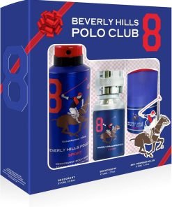 Комплект Beverly Hills Polo Club: 1982 - Sport 8 тоалетна вода за мъже 50 мл + 1982 - Sport 8 антиперспирант дезодорант спрей за мъже 175 мл + 1982 - Sport 8 антиперспирант дезодорант рол-он за мъже 50 мл