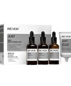 Комплект за изсветляване на кожата Revox B77: Just Кофеин 5% Против тъмни кръгове Дневен Серум за очи 30 мл + Just Витамин C 2% Антиоксидантен Серум За лице 30 мл + Just Гликолова киселина 20% Тонизиращ Серум За лице 30 мл + Just Сквалан Премахва замърсявания Почистващ крем 30 мл